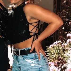 Adika Cropped Side Tie Sequin Top!!